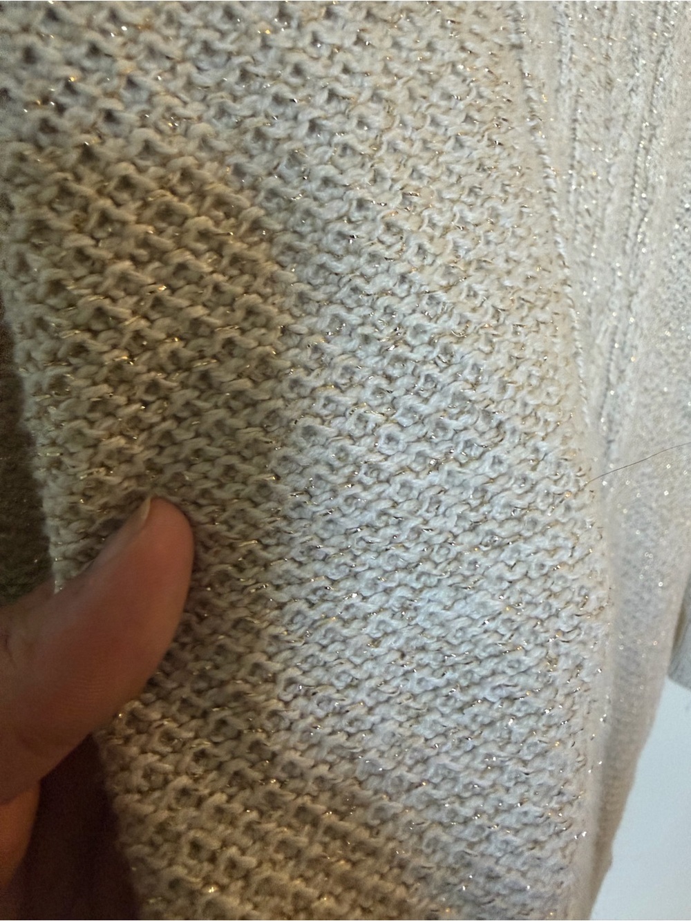 Crown & Ivy Petite Cable Knit Metallic Sweater Beige Gold Shimmer PM - Picture 6 of 11
